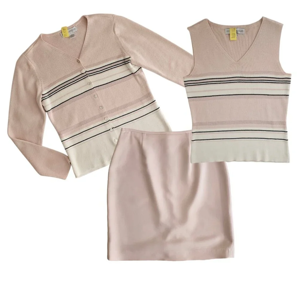 Petite Sophisticate Striped Sweater Set | EUC | XSP | Pink Cream Navy - Picture 10 of 16